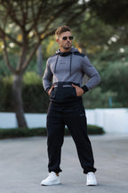 Side view of men’s Nextage Urban Grey cotton fleece tracksuit