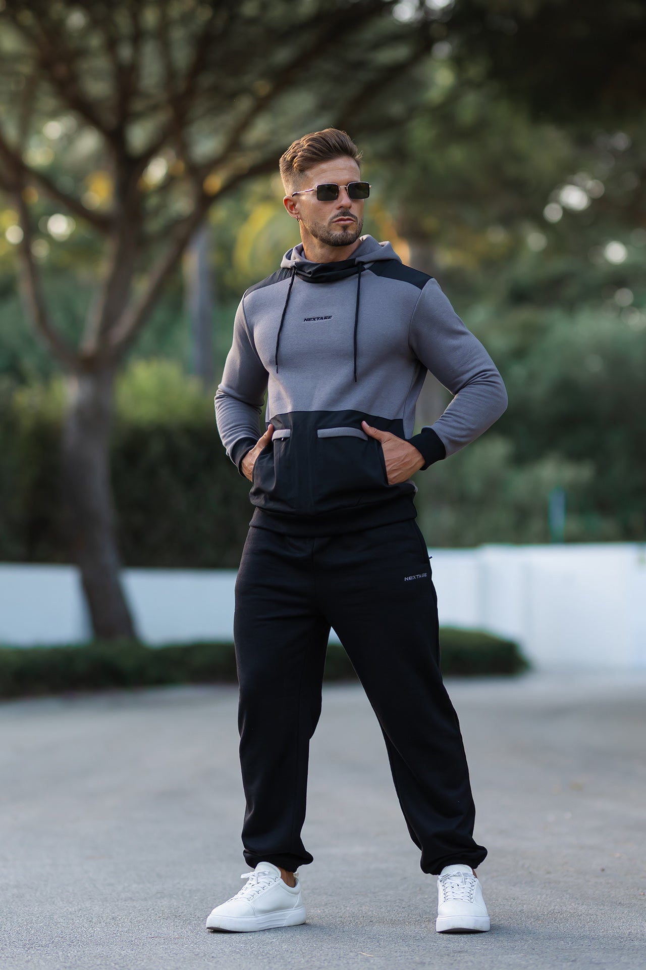 Side view of men’s Nextage Urban Grey cotton fleece tracksuit