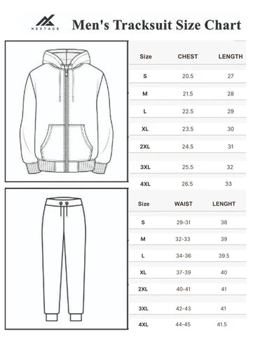 Size chart for Nextage Camel Cargo Tracksuit