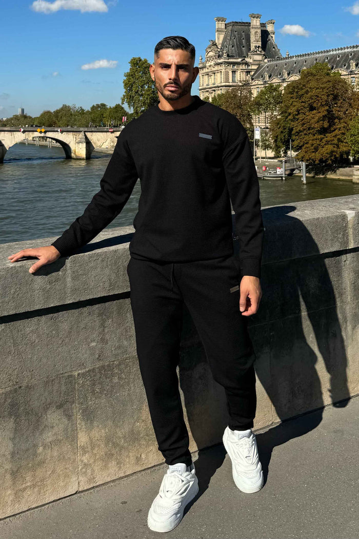 Nextage Black Textured Metal Slogan Tracksuit