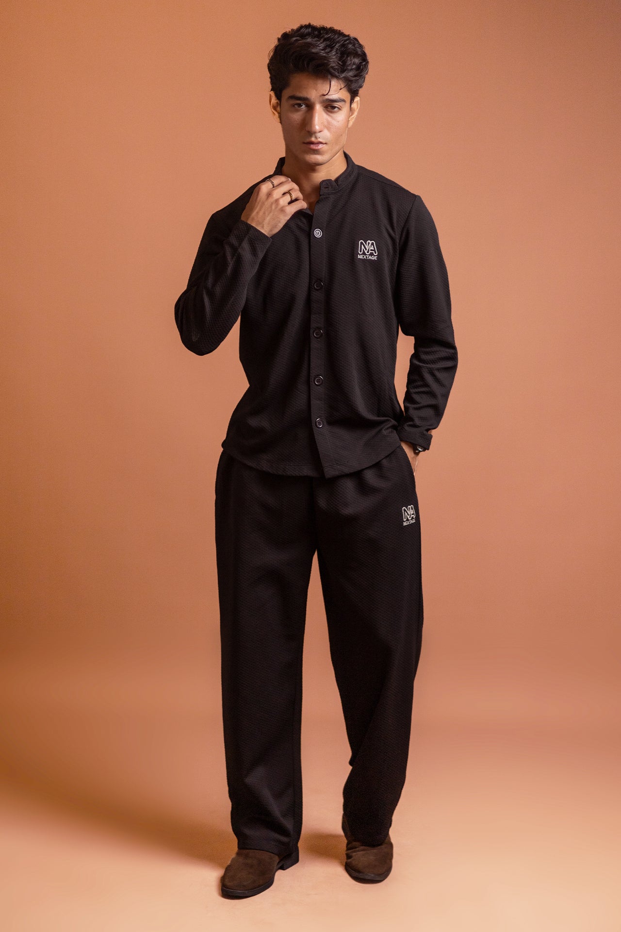 nextage Black utility co ord set Pakistan - front view