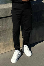 Men’s black textured slogan crew neck set by Nextage