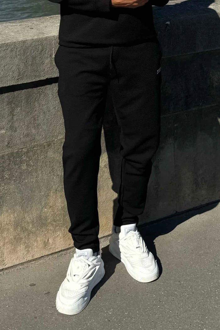 Men’s black textured slogan crew neck set by Nextage