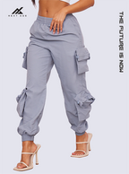 NYLON POCKET DETAIL CARGO JOGGERS,  WOMEN POCKET DETAILS CARGO JOGGER PANTS,