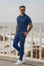 Metal Slogan Pocket Detail Navy Tracksuit