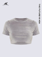 Grey Velour Cropped Tee & Wide Leg Jogger