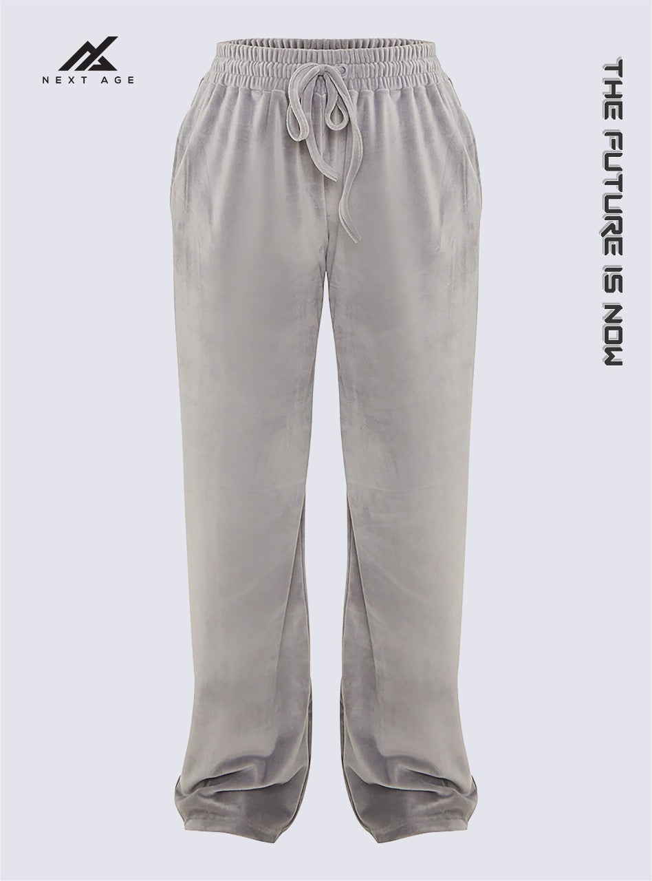 Grey Velour Cropped Tee & Wide Leg Jogger