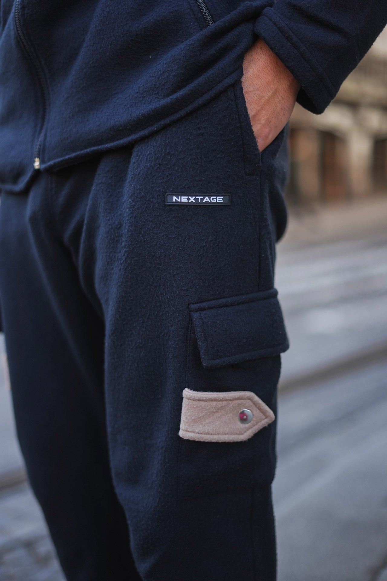 Nextage Contrast Cargo Polar Fleece Tracksuit