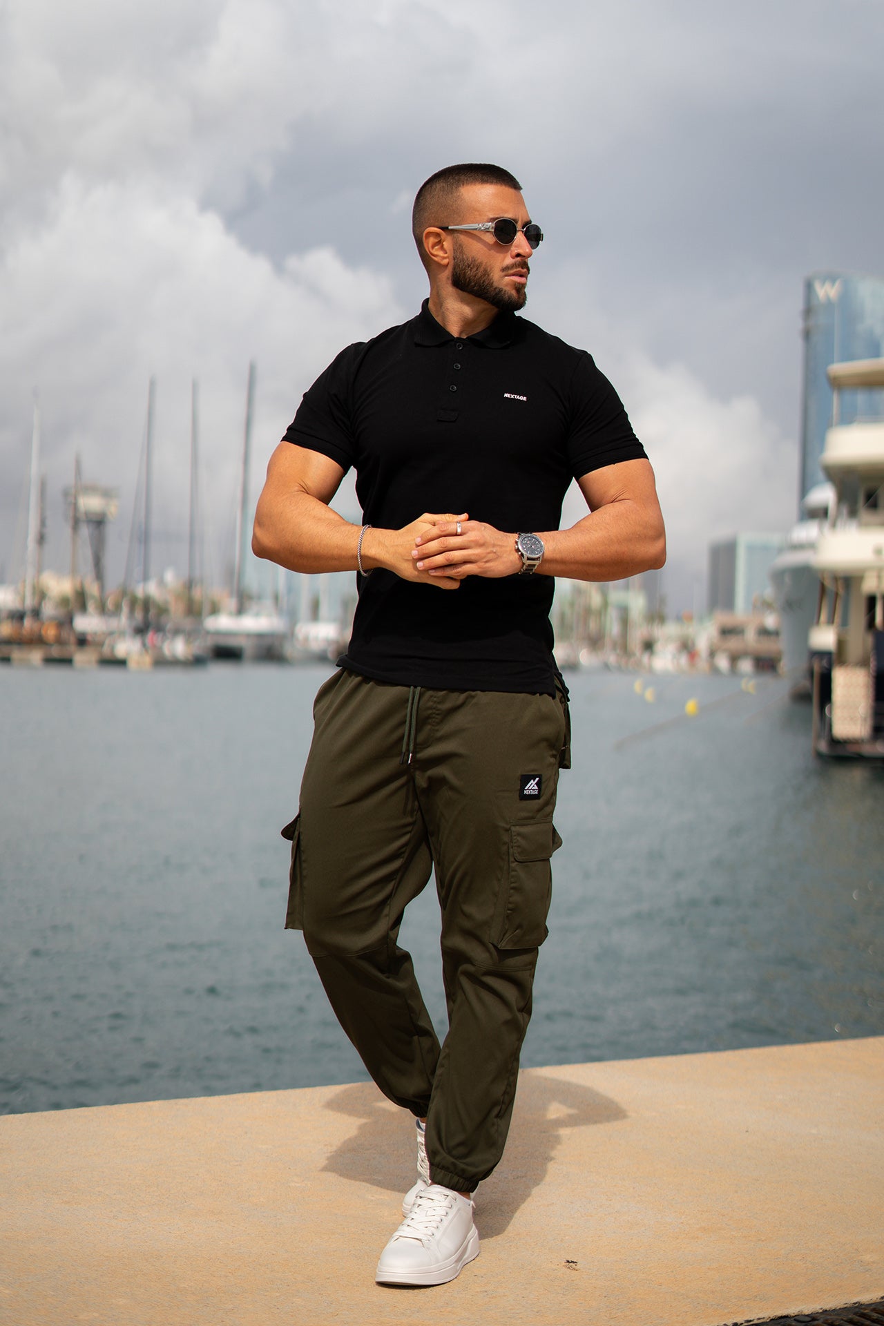 Black Polo Premium Olive Cargo Set