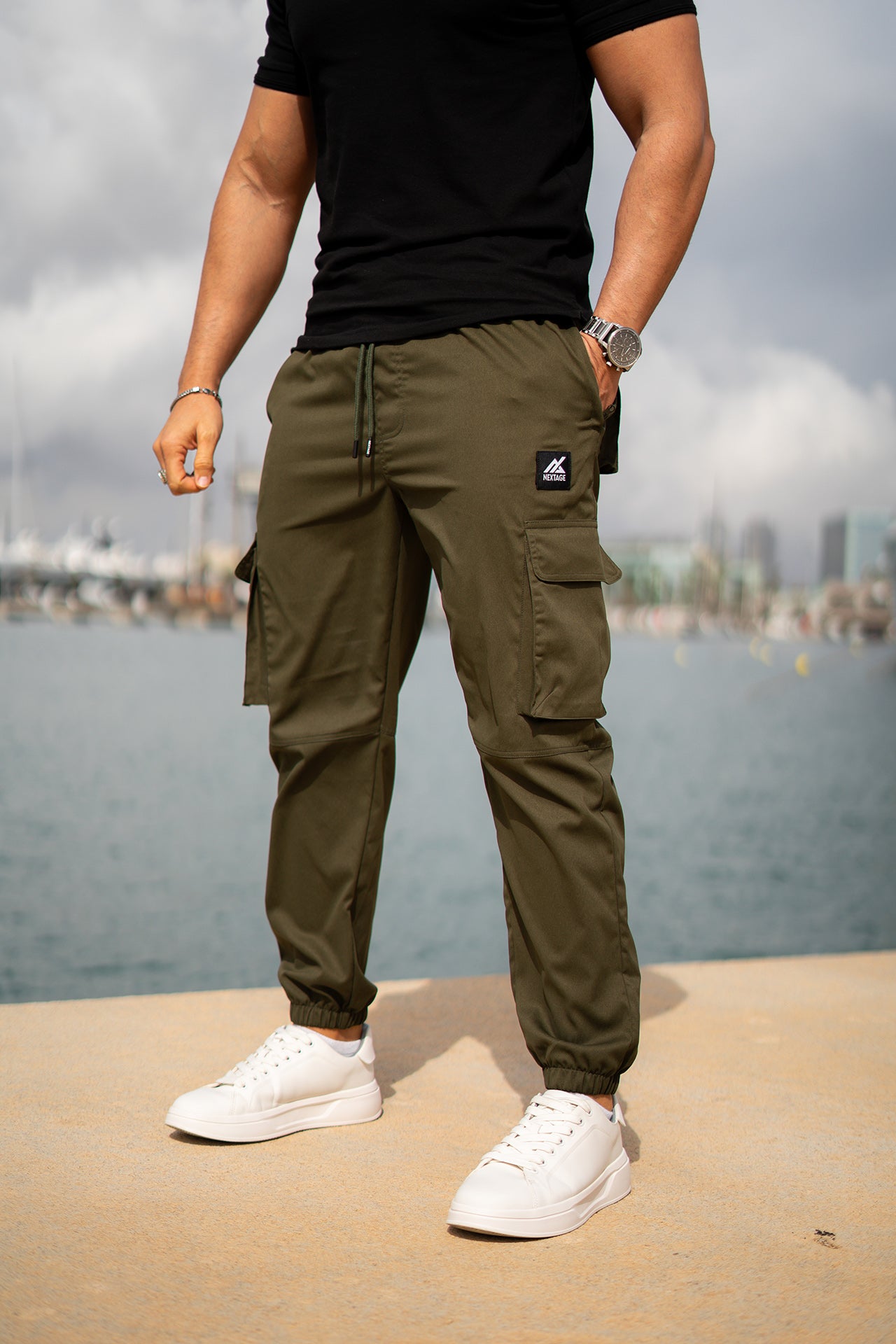 Black Polo Premium Olive Cargo Set