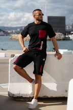 Black Contras Print Slogan Short Set I Nextage