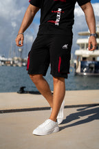 Black Contras Print Slogan Short Set I Nextage