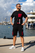 Black Contras Print Slogan Short Set I Nextage