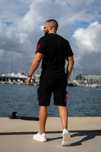 Black Contras Print Slogan Short Set I Nextage