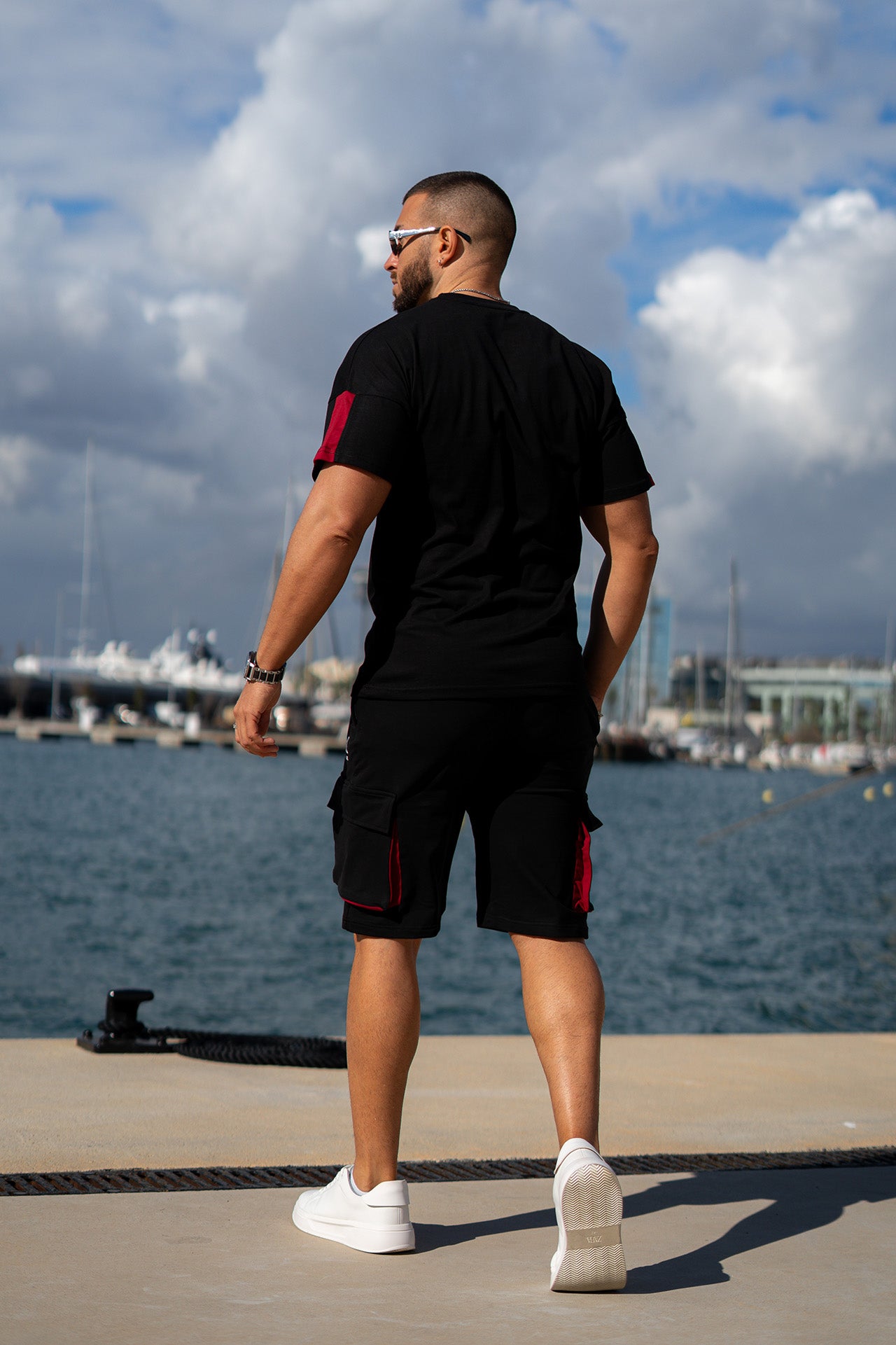 Black Contras Print Slogan Short Set I Nextage