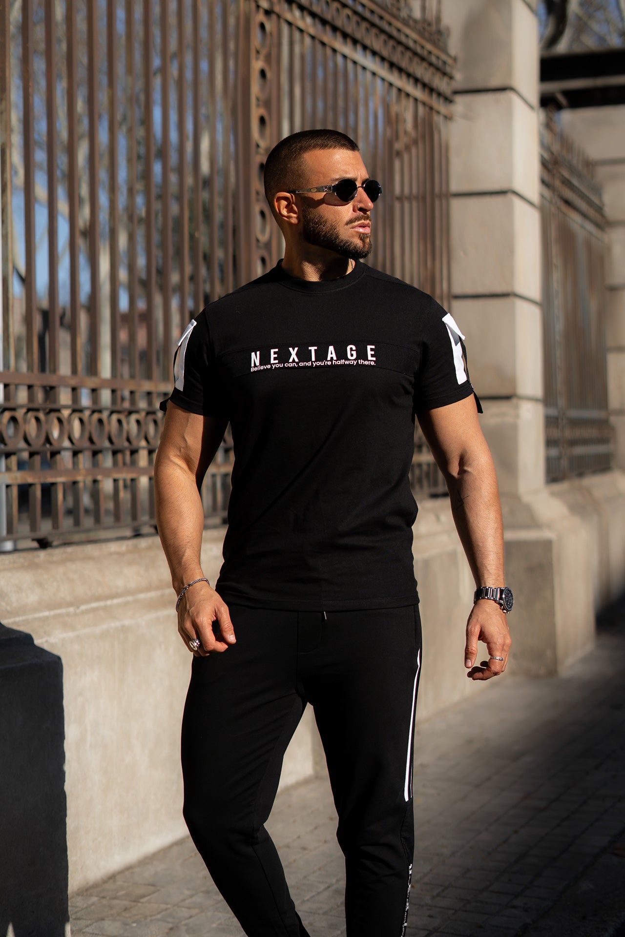 Nextage Believe Slogan Black Pocket Detail Tracksuit