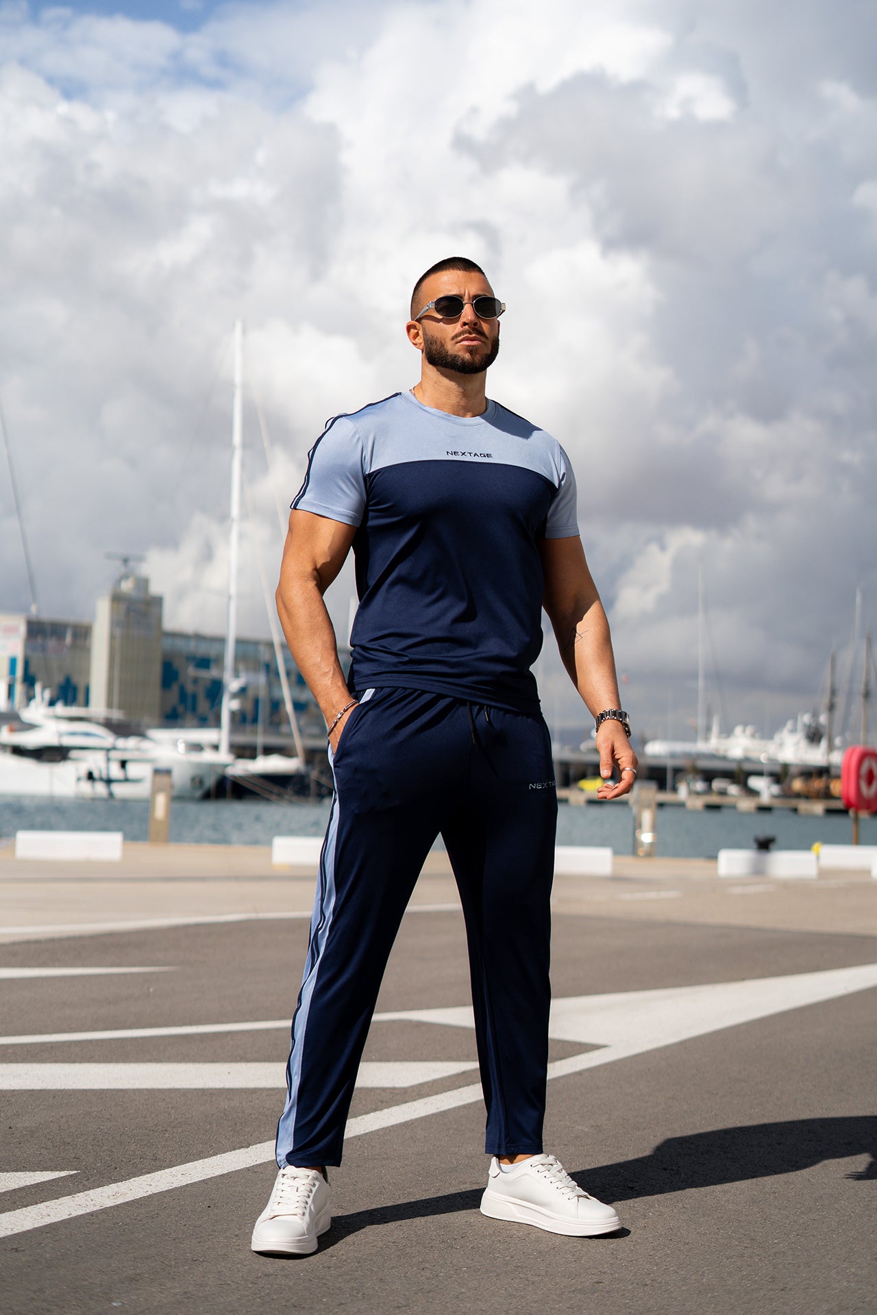 Blue Spandex Dri-fit Side Stripe Tracksuit