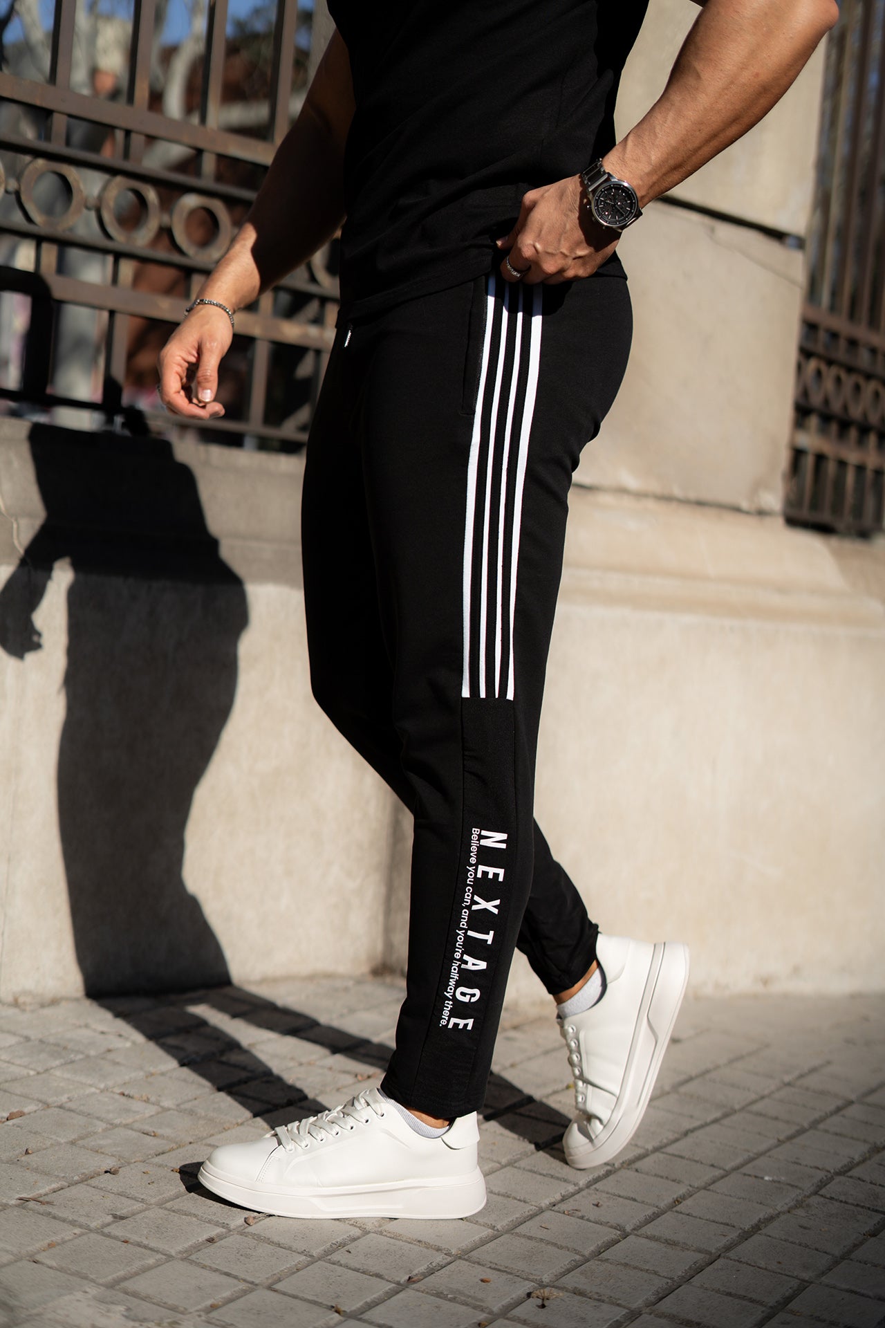 Nextage Believe Slogan Black Pocket Detail Tracksuit