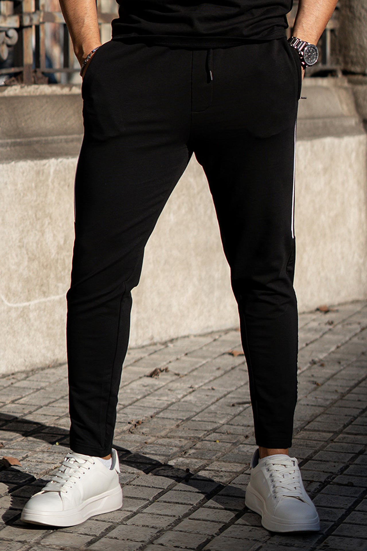 Black Side Panel Printing & Stripe Trouser