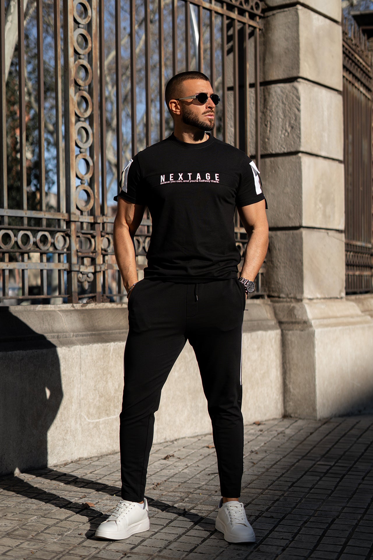 Nextage Believe Slogan Black Pocket Detail Tracksuit