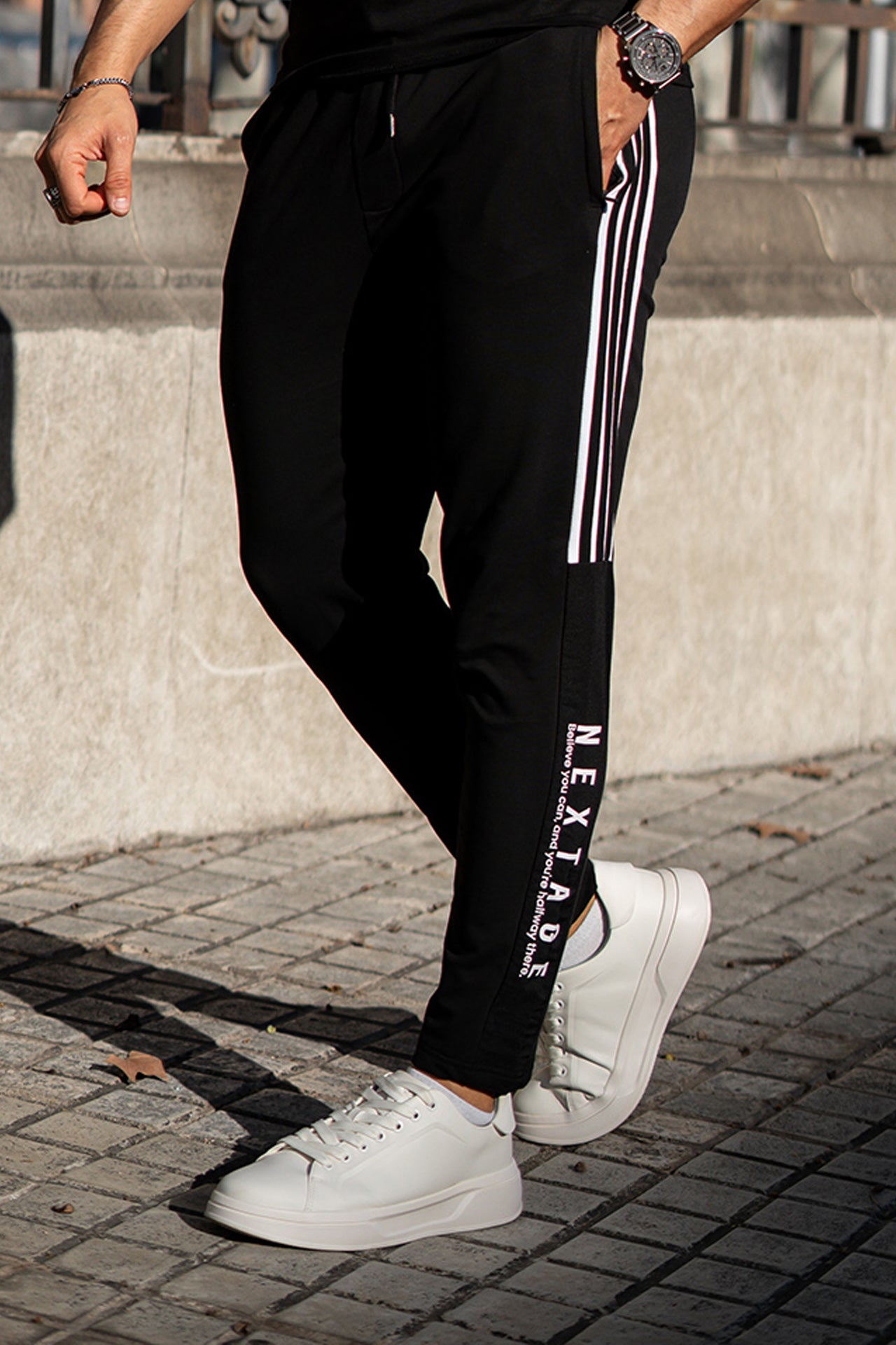 Black Side Panel Printing & Stripe Trouser