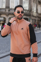 Tan Slogan Cotton 1/4 Zip Sweatshirt