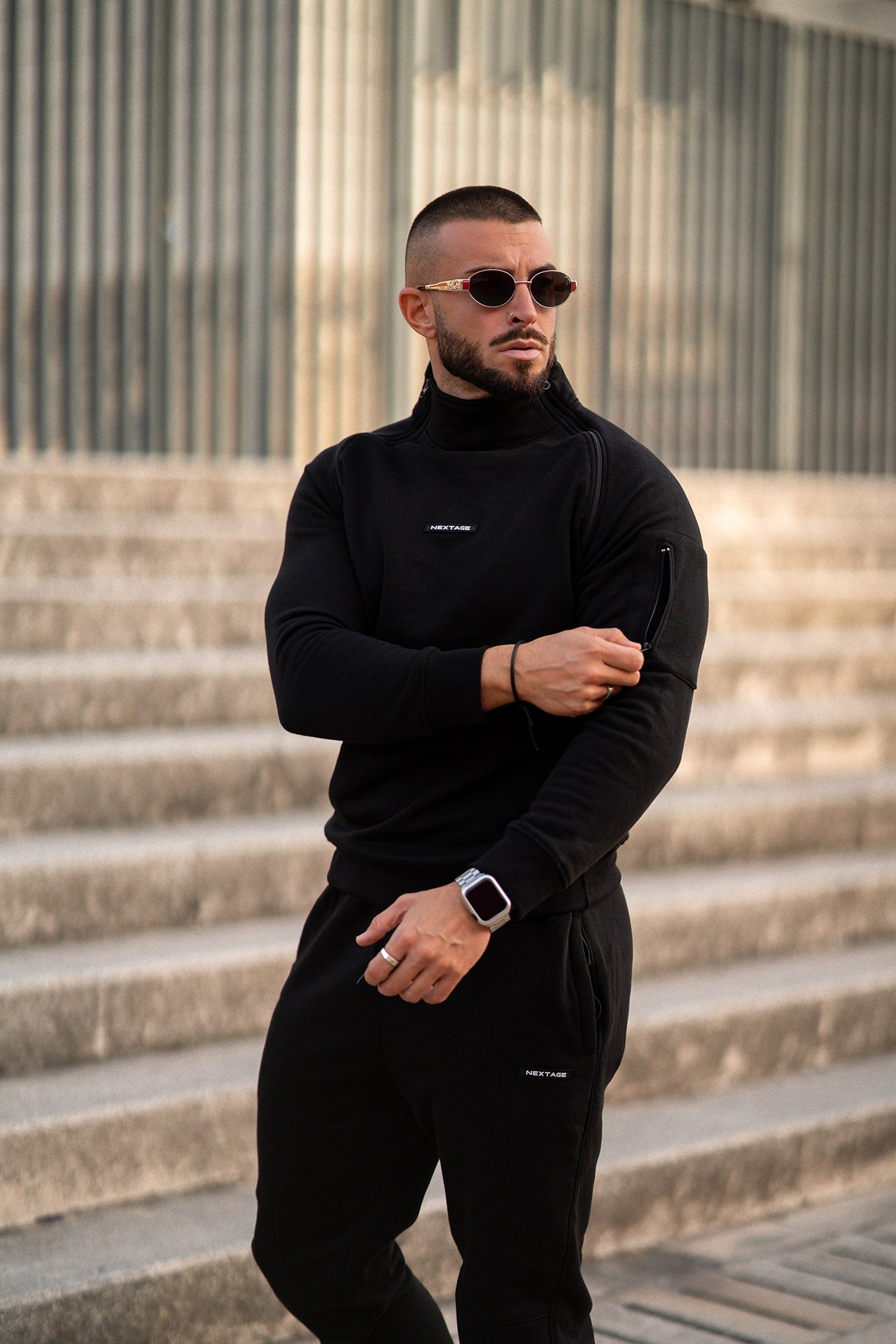 Nextage Black Zipper Detail Cotton Fleece Tracksuit