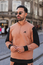 Tan Slogan Cotton 1/4 Zip Sweatshirt