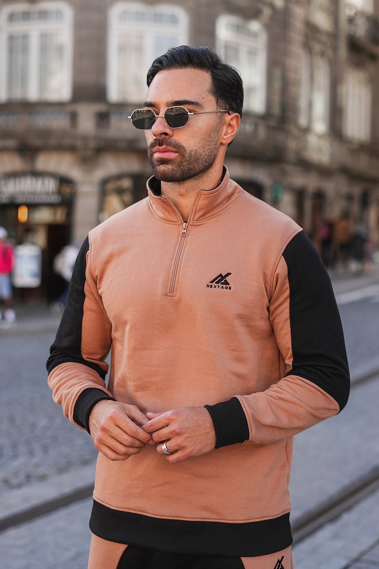 Tan Slogan Cotton 1/4 Zip Sweatshirt