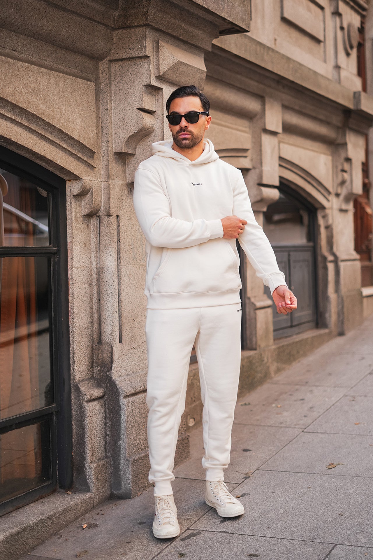 Nextage Slogan Cream Cotton Fleece Tracksuit