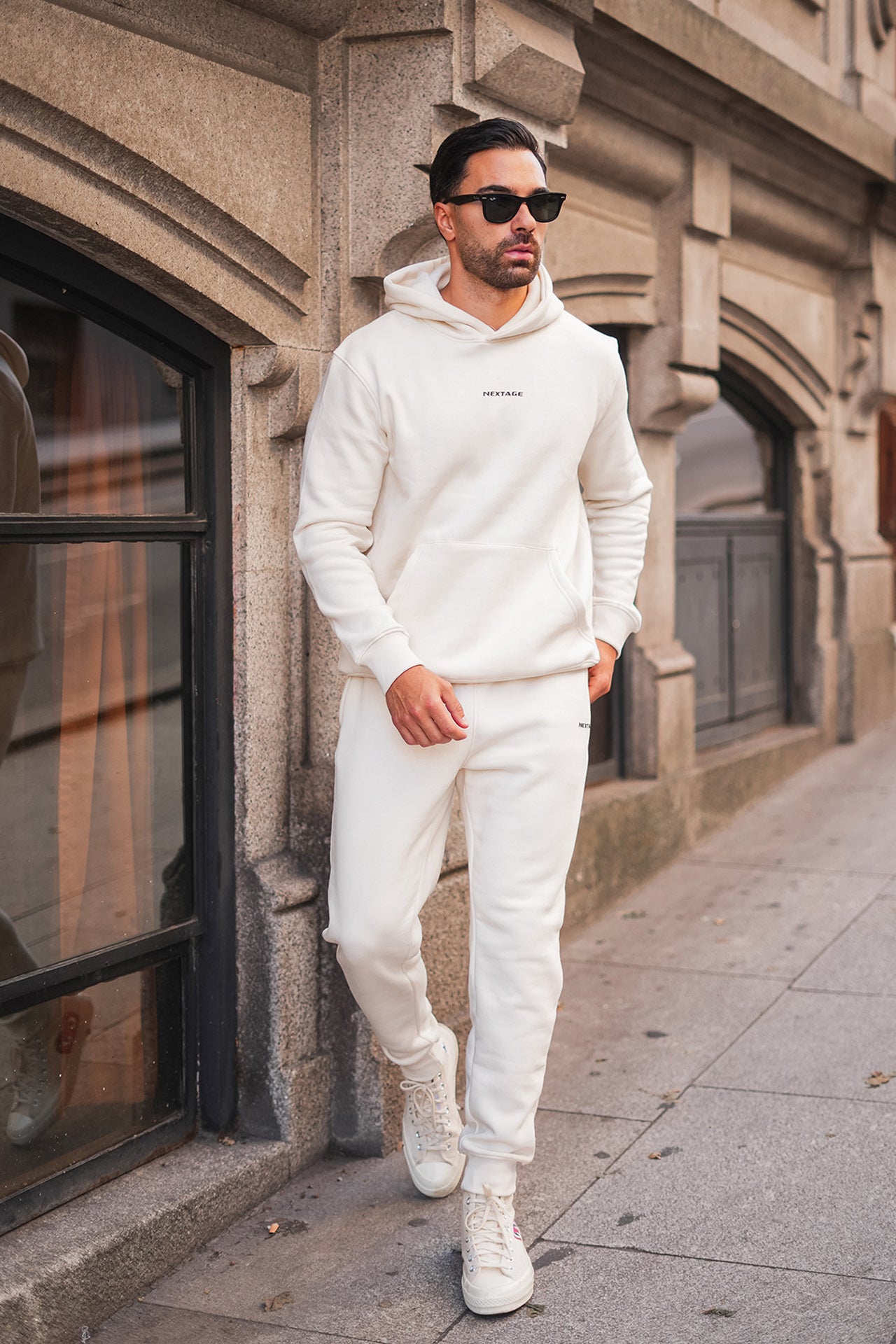 Nextage Slogan Cream Cotton Fleece Tracksuit