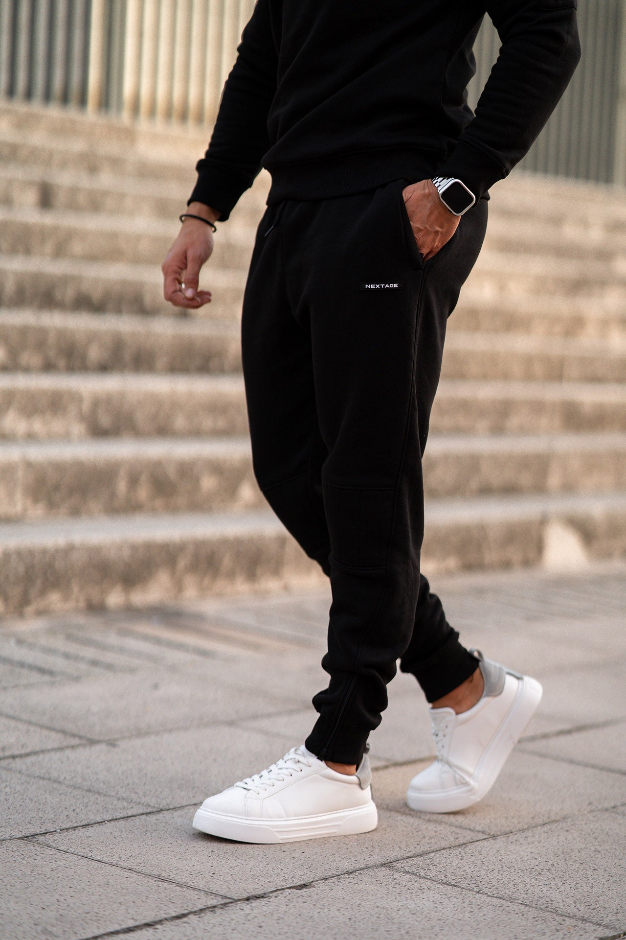 Black Zipper Cotton Jogger