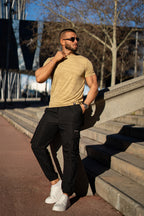 Premium Black Cargo Beige Spandex T-Shirt Set