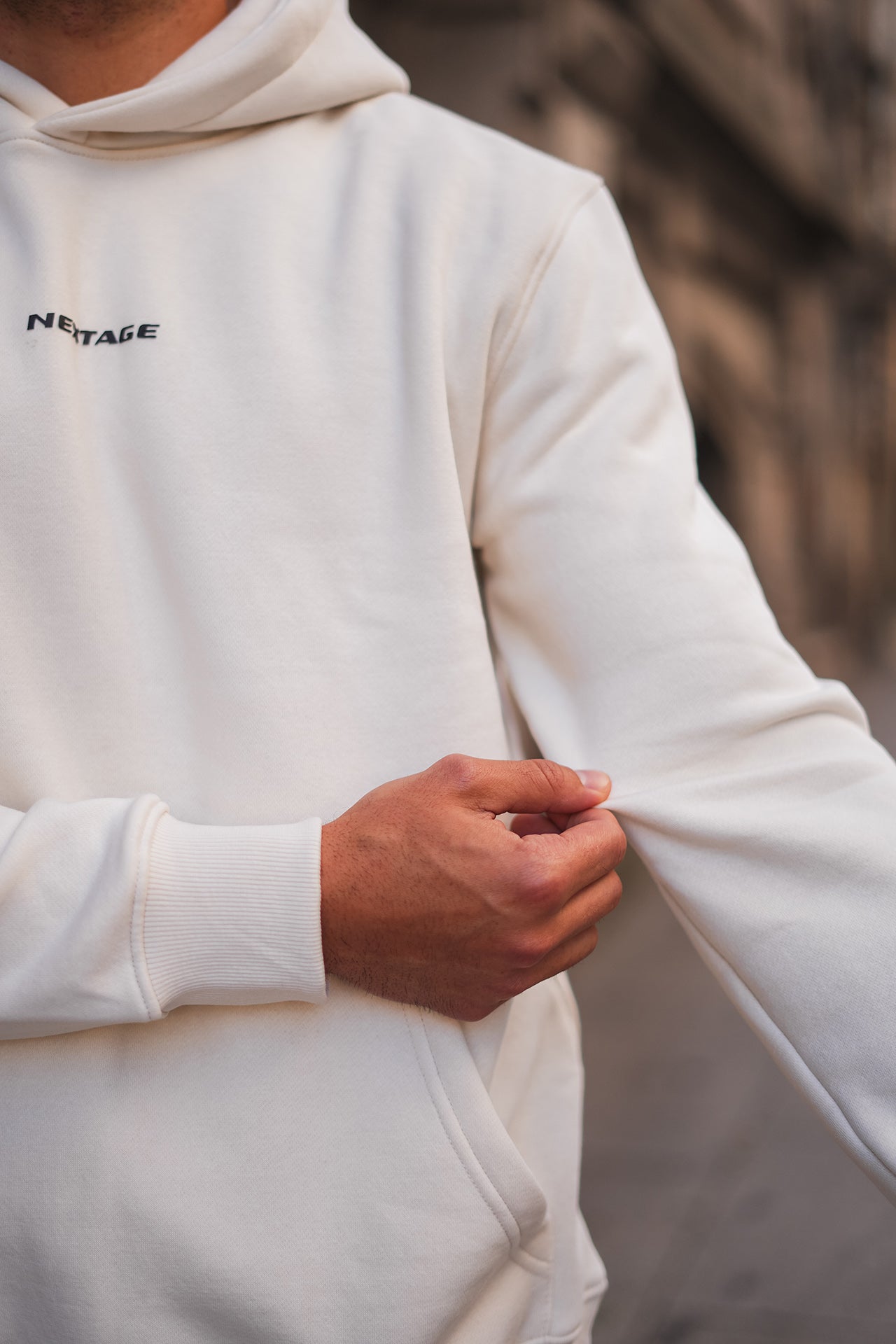 Nextage Slogan Cream Cotton Fleece Tracksuit