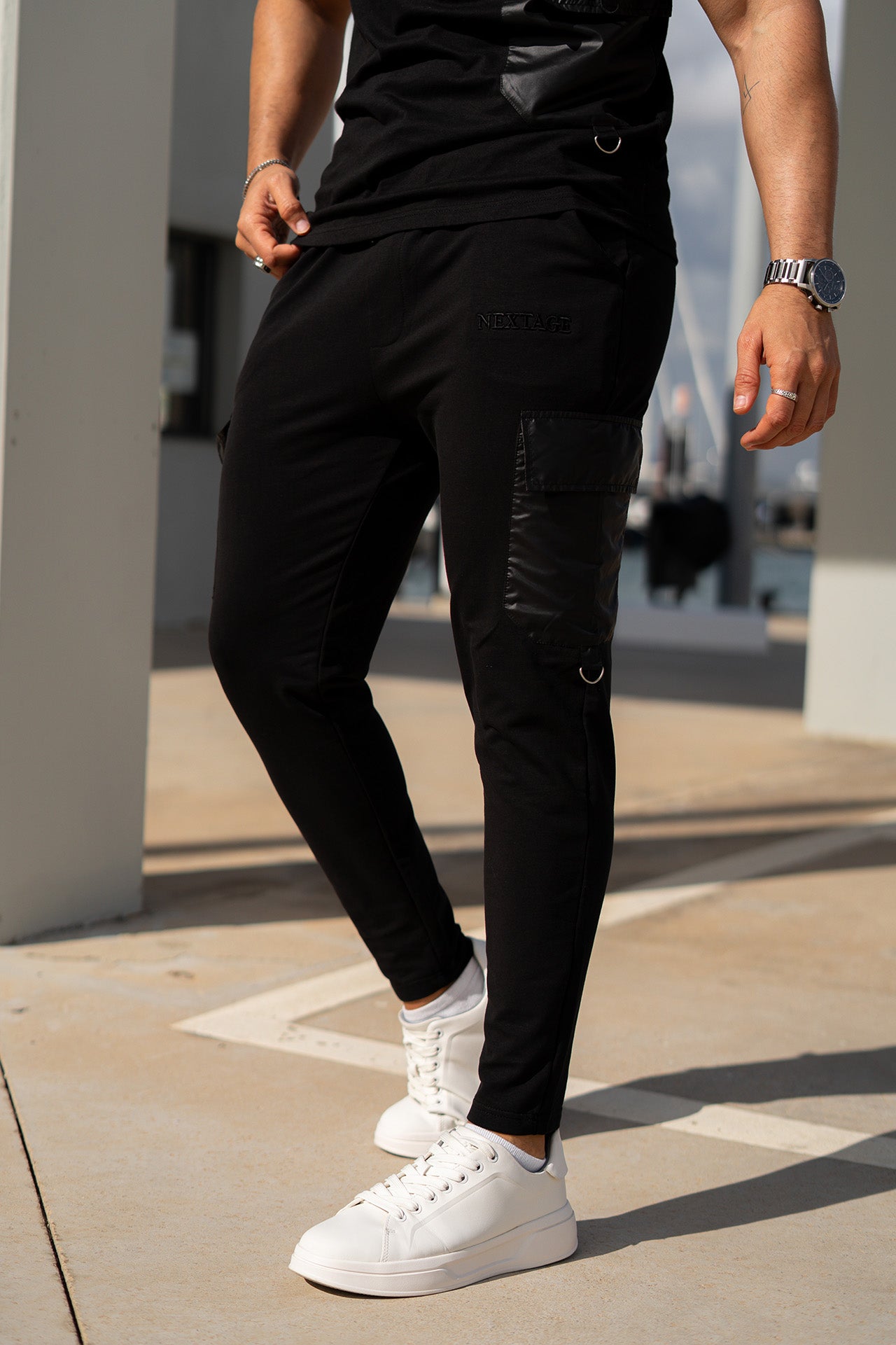 Nextage Black Embroidered Zip Detail Tracksuit