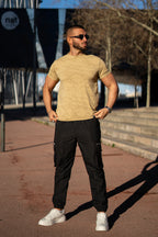 Premium Black Cargo Beige Spandex T-Shirt Set