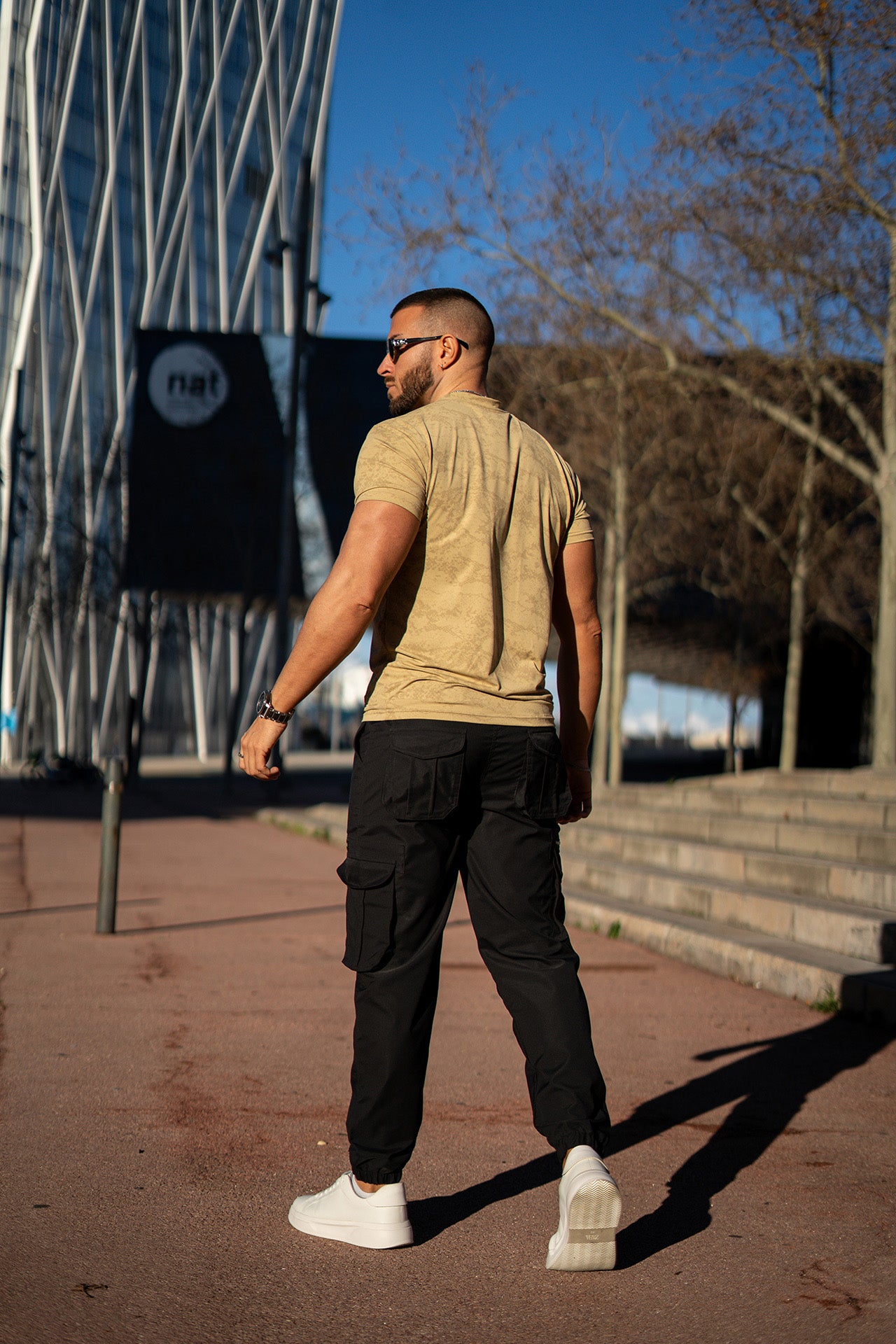 Premium Black Cargo Beige Spandex T-Shirt Set
