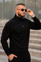 Black Zipper Cotton Sweatshirt