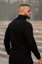 Black Zipper Cotton Sweatshirt