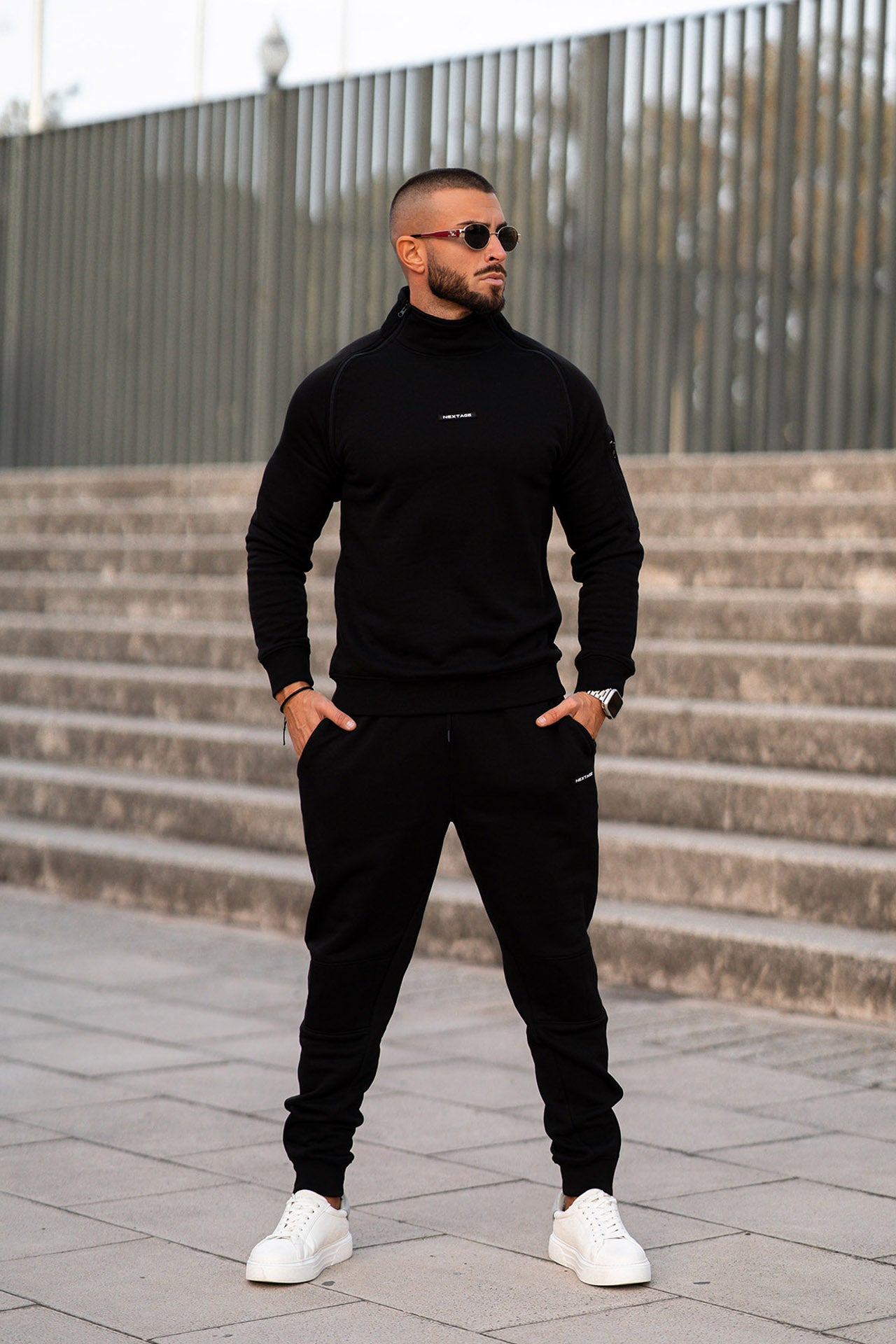 Nextage Black Zipper Detail Cotton Fleece Tracksuit