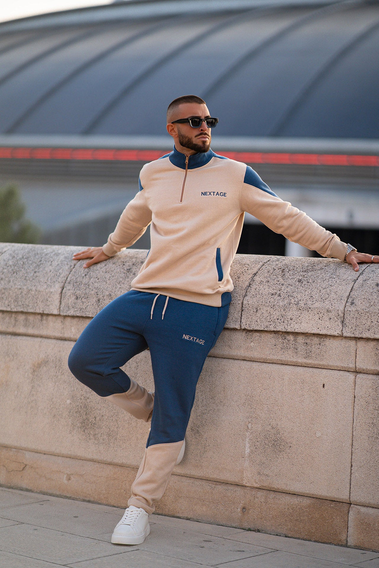 Nextage Oatmeal Quarter Zip Cotton Fleece Tracksuit