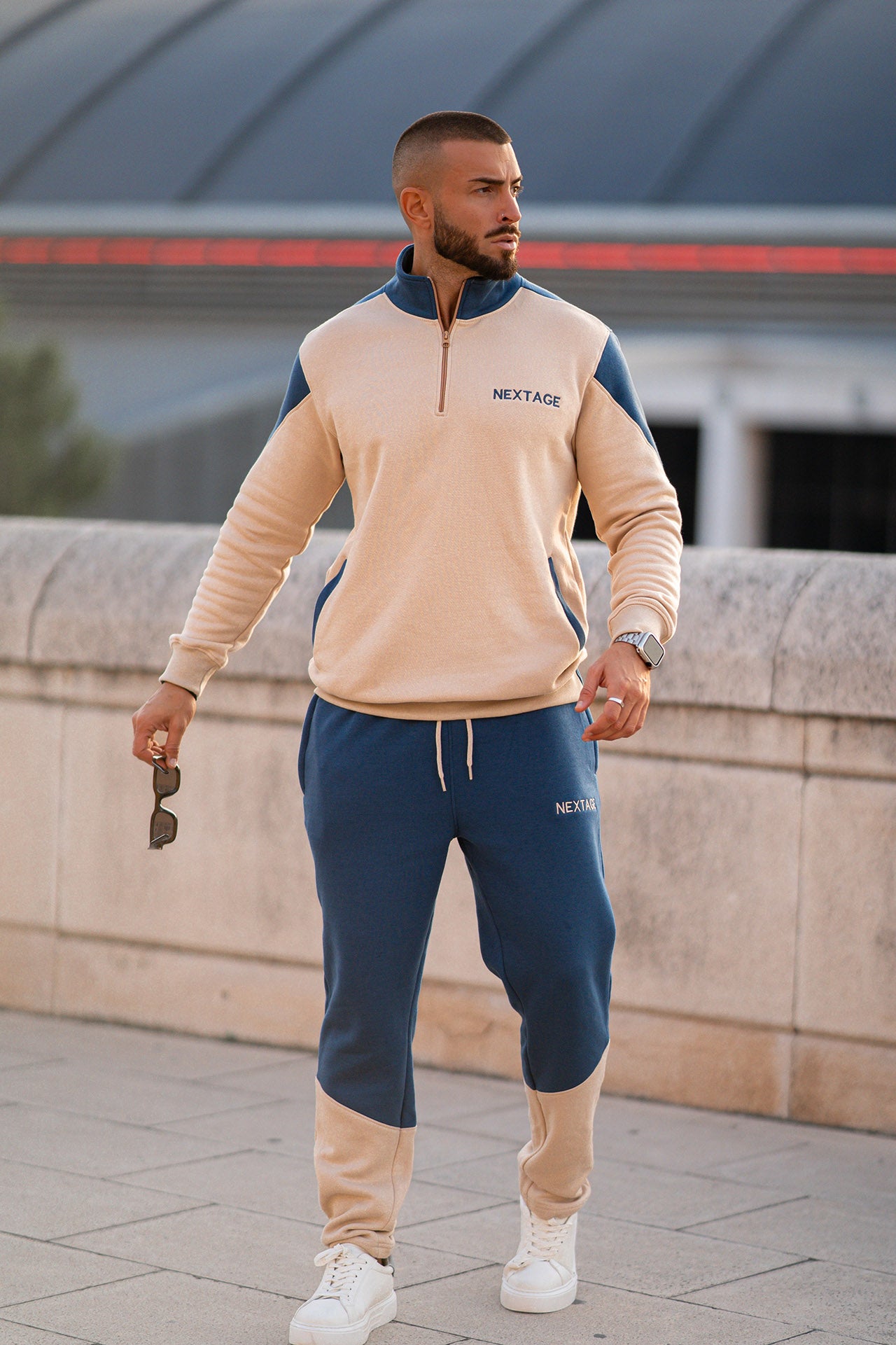 Nextage Oatmeal Quarter Zip Cotton Fleece Tracksuit