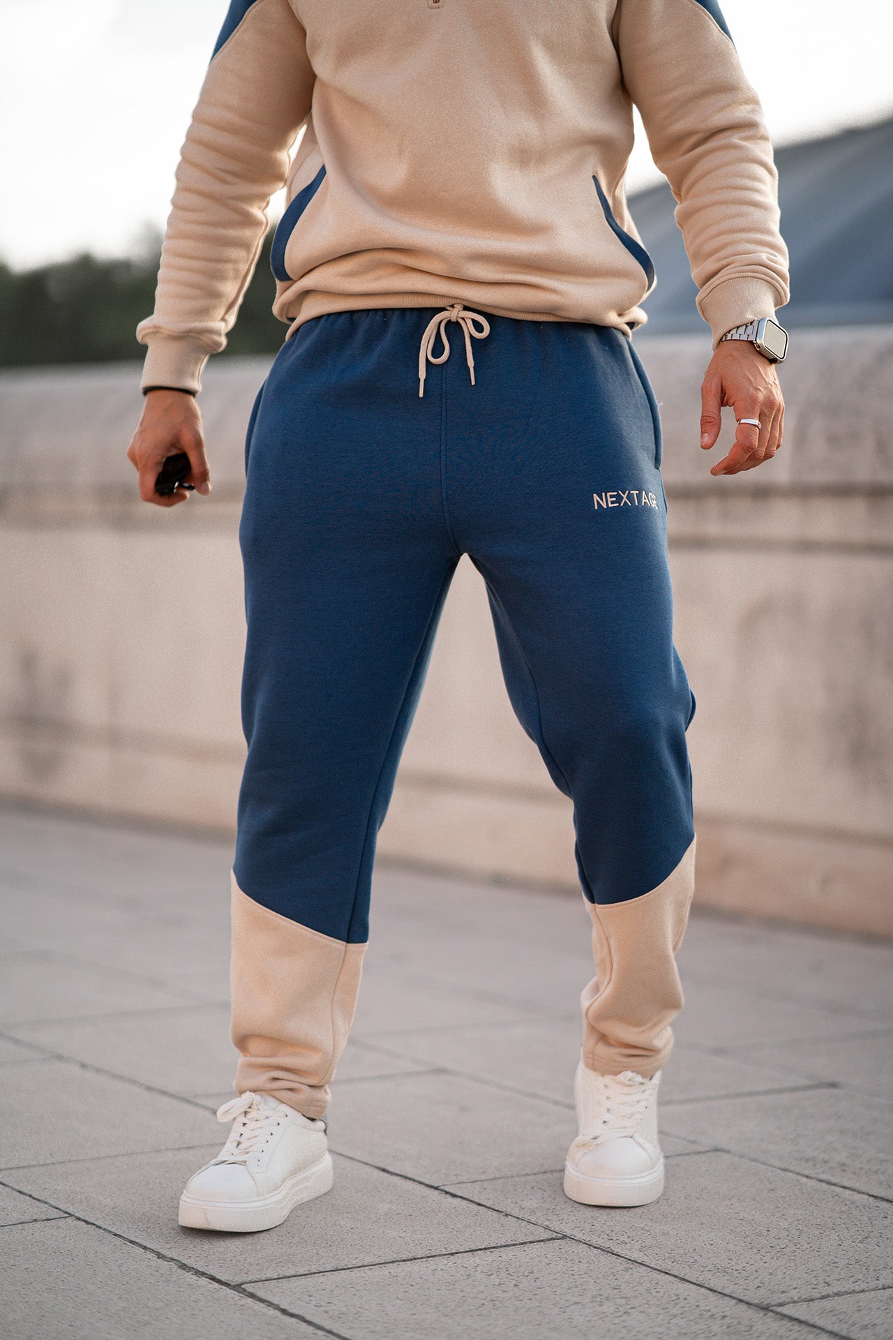Blue Contrast Cotton Slogan Jogger