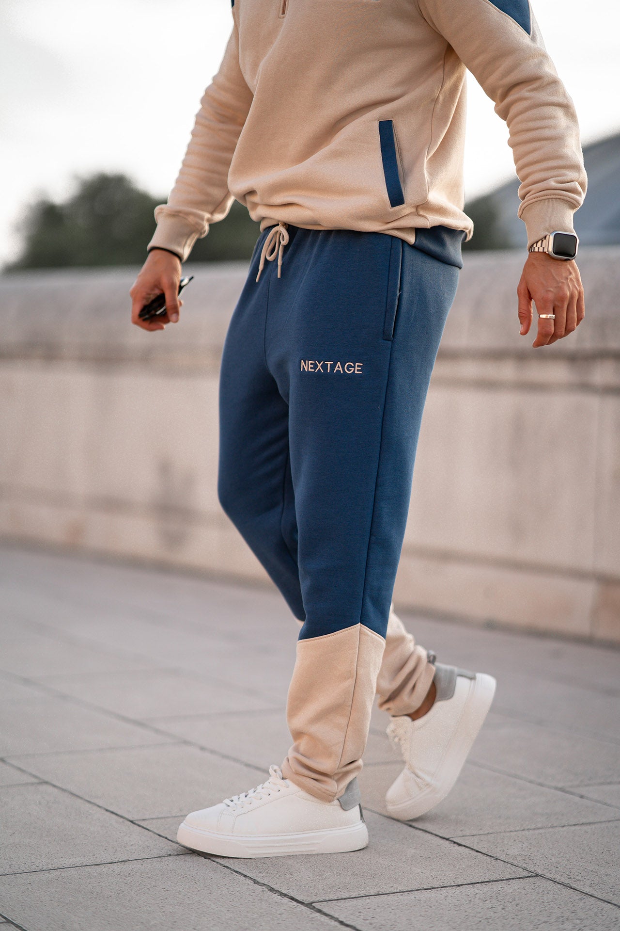 Nextage Oatmeal Quarter Zip Cotton Fleece Tracksuit