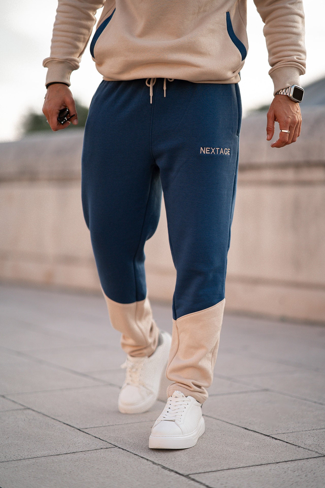 Blue Contrast Cotton Slogan Jogger