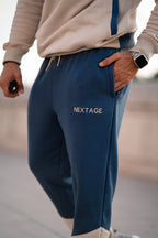 Blue Contrast Cotton Slogan Jogger