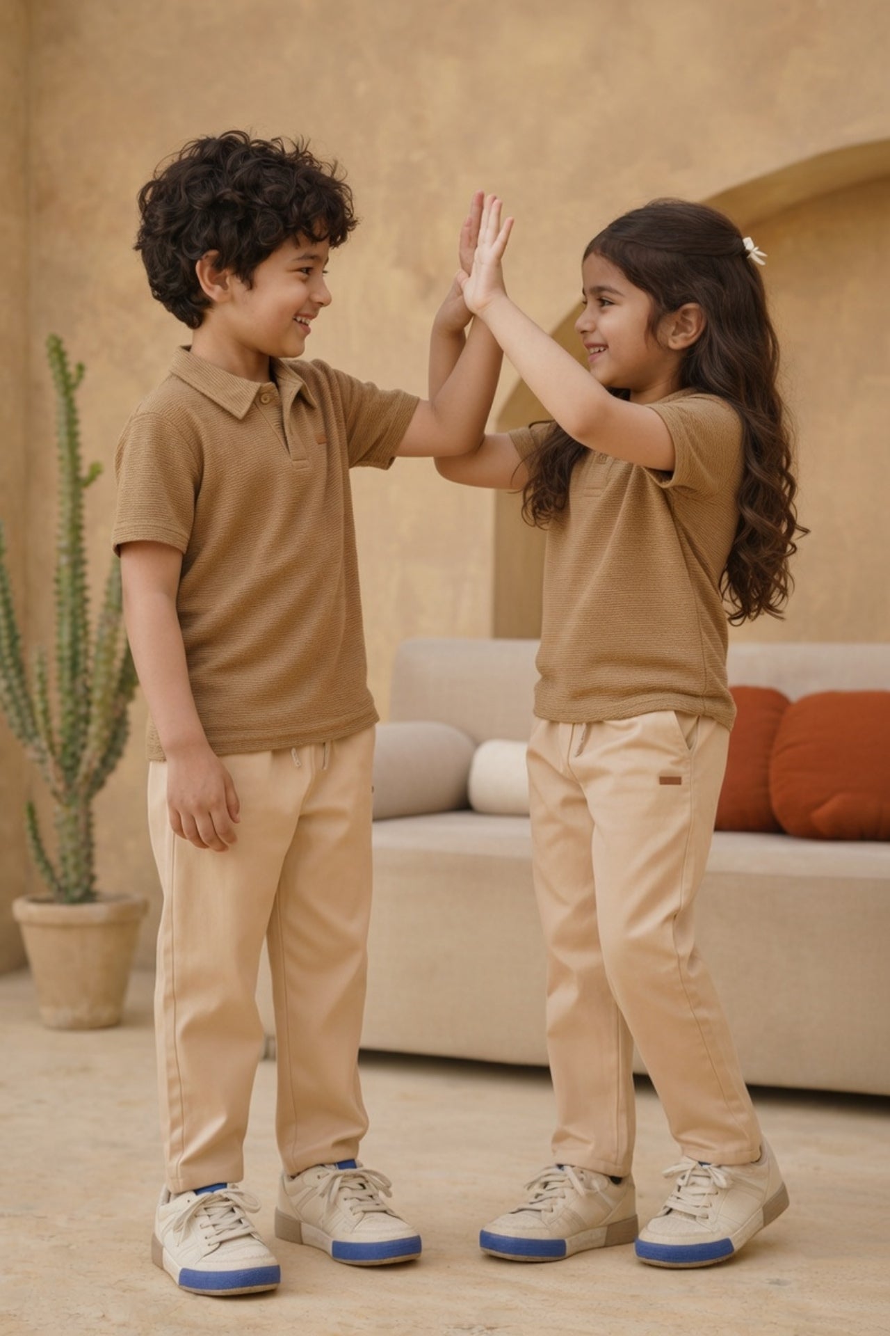 Premium boys and girls beige twinset outfit by Nextage