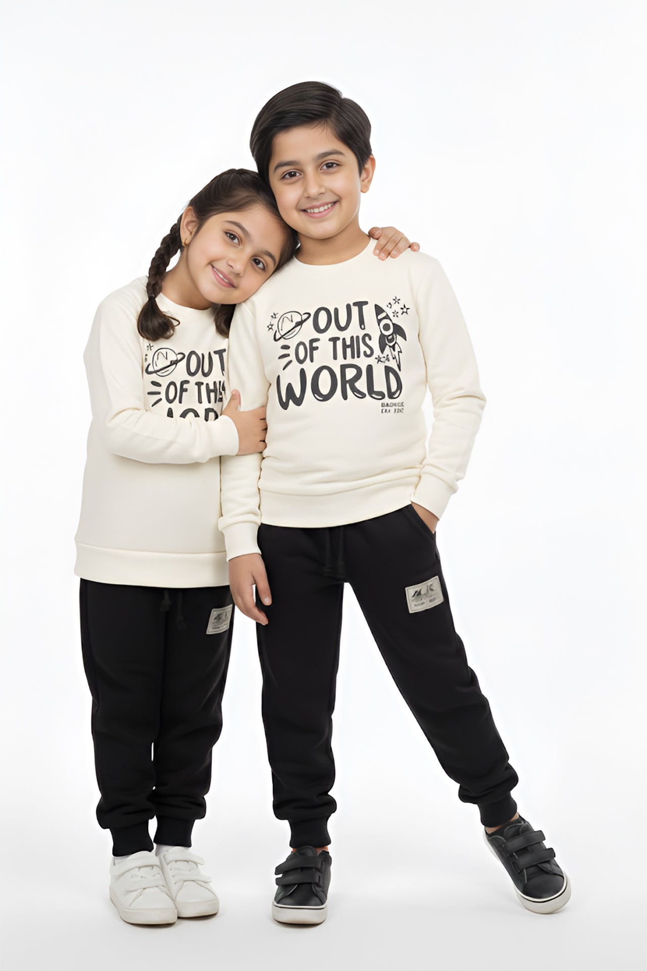 Nextage Kids Black Cream Printed Tracksuit