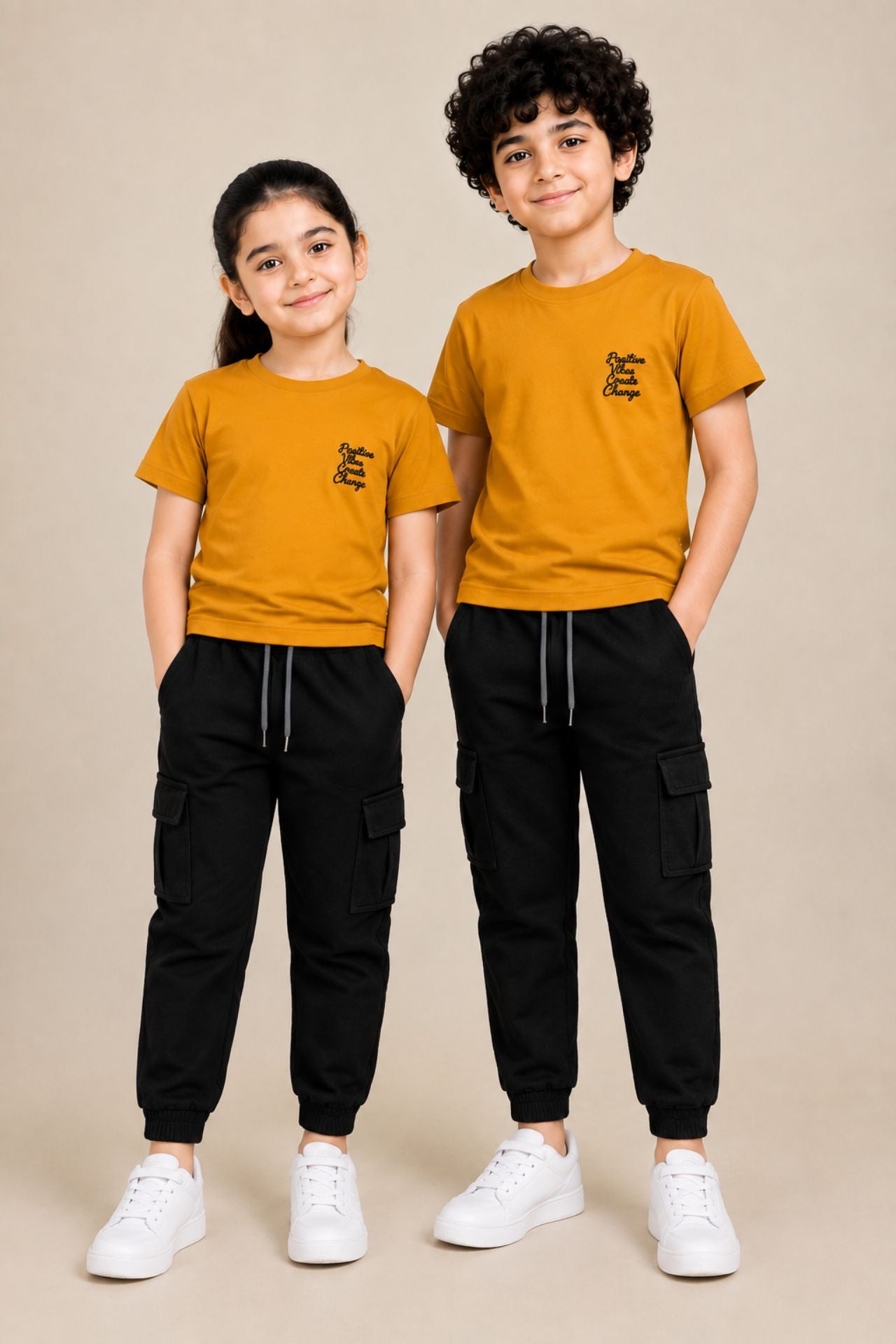 nextage kids cargo mustard shirt and denim black cargo trouser for kids online shop 