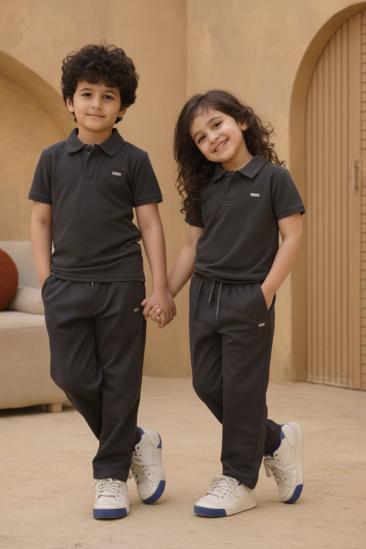 Nextage Kids Charcoal Premium Polo Twinset front view